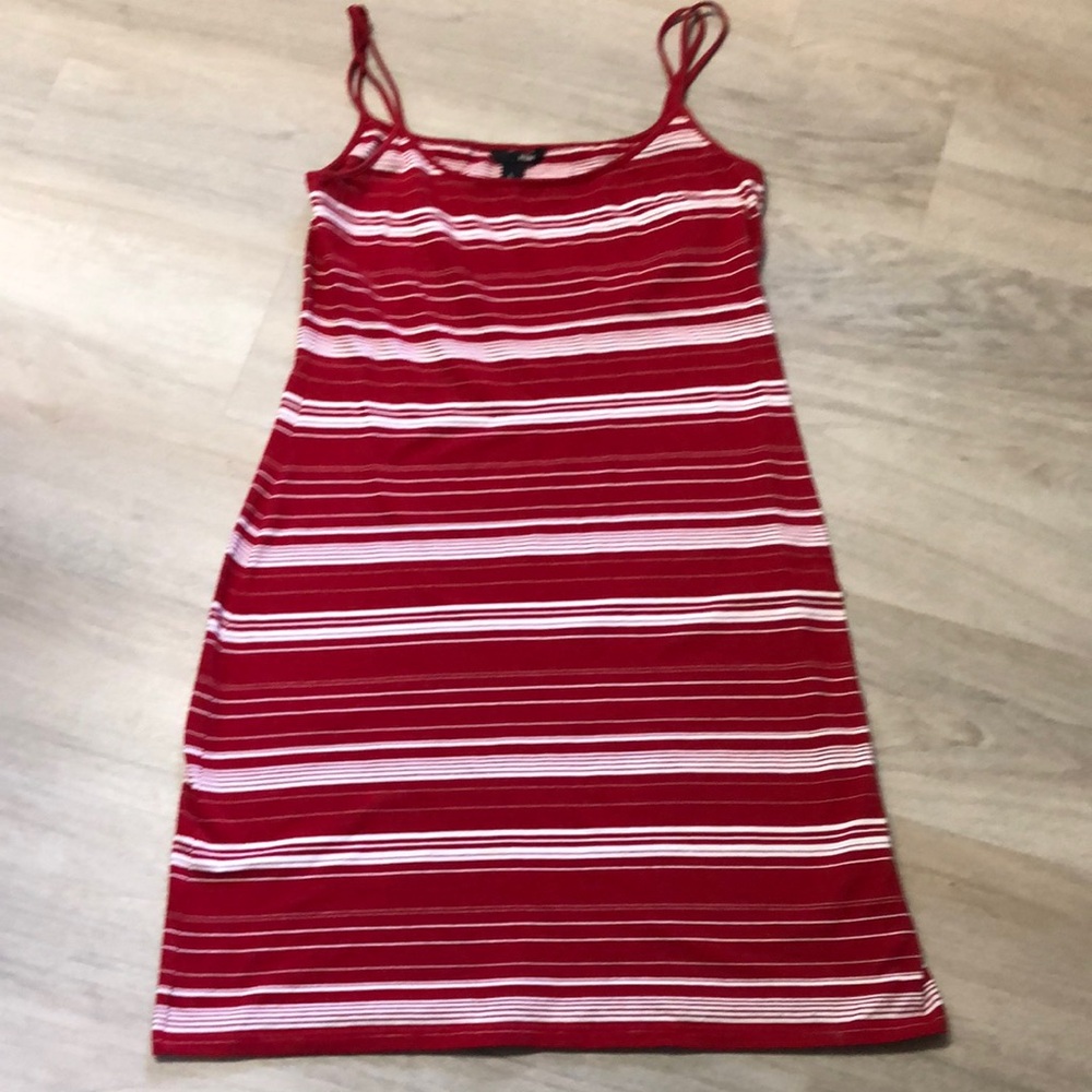 H& M Red and White Striped Dress size L
